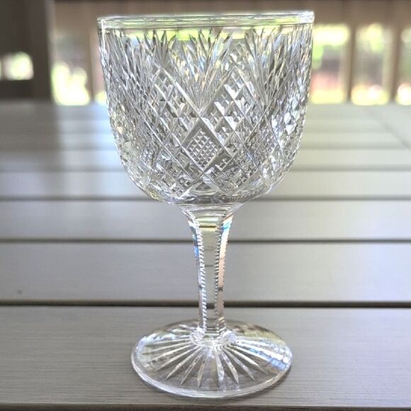 Antique American Brilliant Cut Crystal Wine Glasses, Set of 4 - Picture 2 of 12